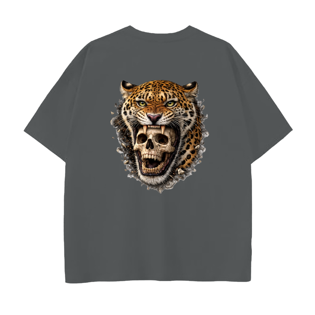 Drop Shoulder Jaguar Skull Cotton T-Shirt