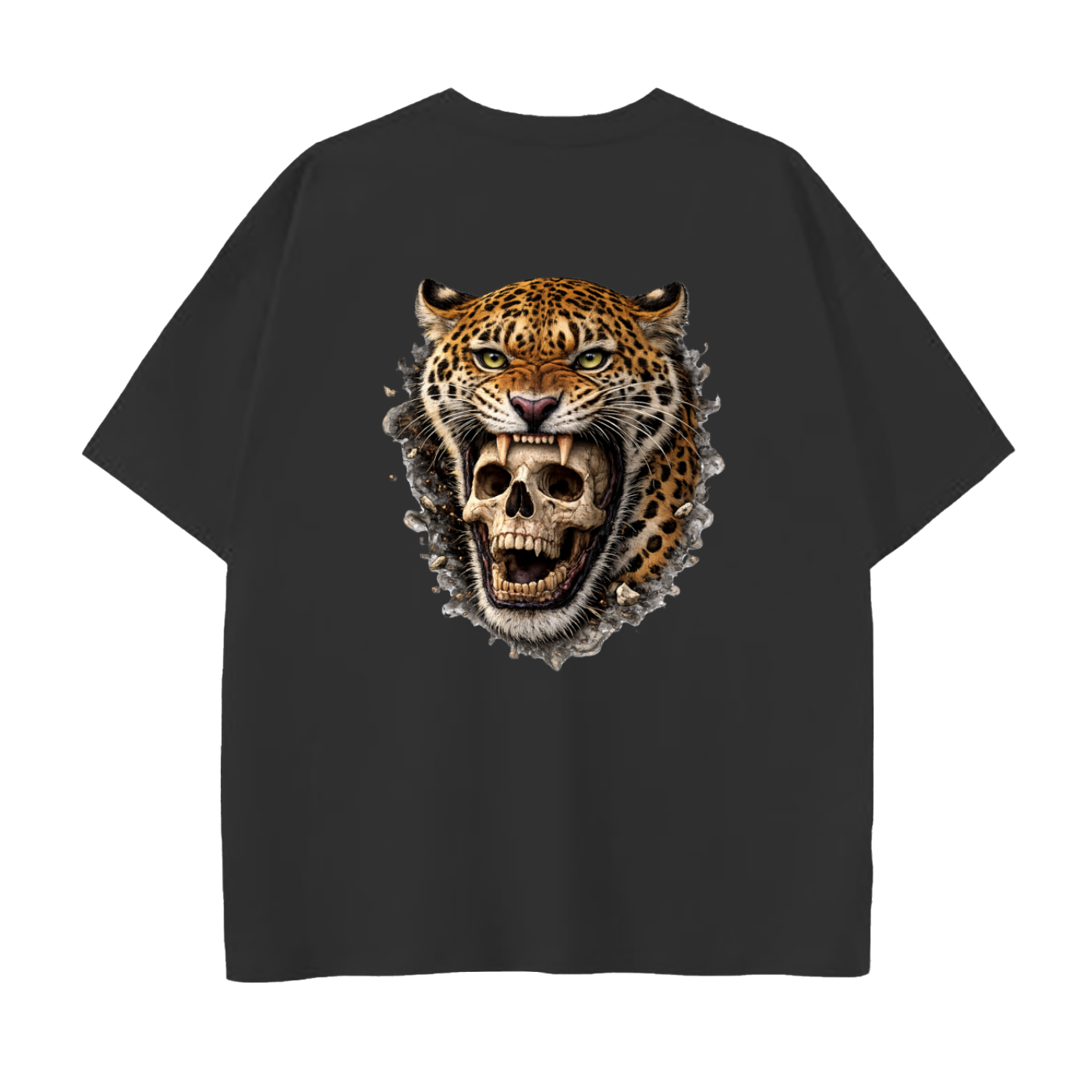 Drop Shoulder Jaguar Skull Cotton T-Shirt